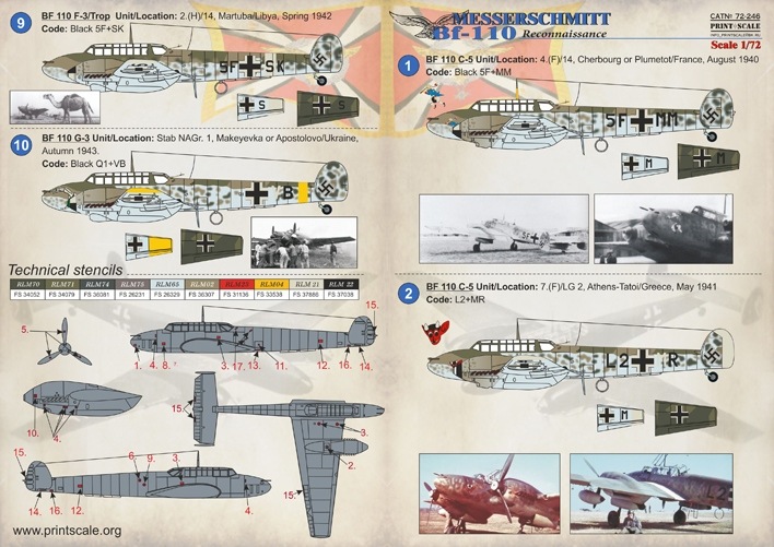 72246 メッサーシュミット Bf110 偵察型|飛行機用デカール|飛行機