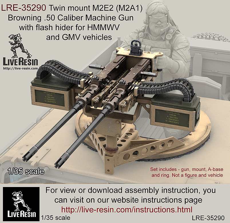 LRE-35290 Twin mount M2E2 (M2A1) Browning .50 Caliber Machine Gun wit flash hider for HMMWV and GMV|