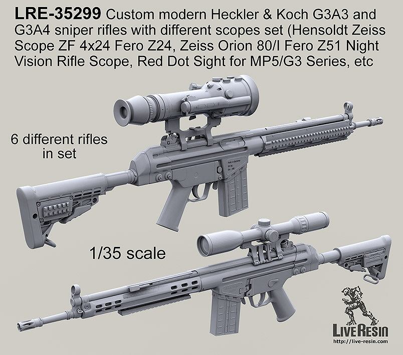 LRE-35299 Custom modern Heckler & Koch G3A3 and G3A4 sniper rifles with different scopes set (Hensol