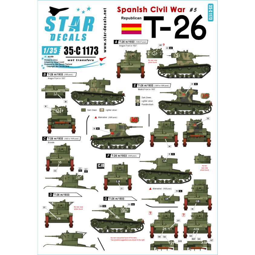 35-C1173 スペイン内戦＃5 T-26 共和党側のT-26m/1933年|AFV用デカール|AFV