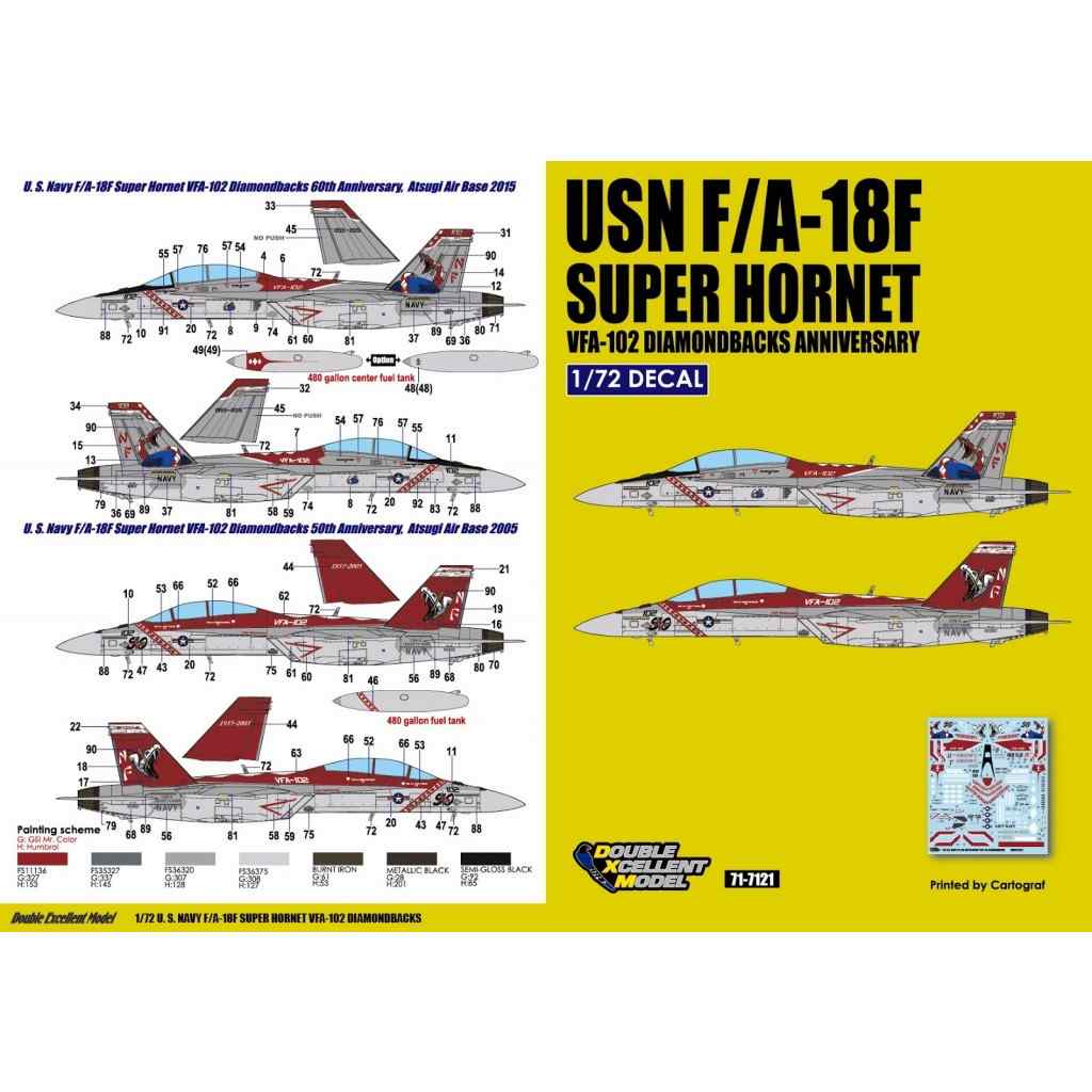 【再入荷】71-7121 1/72 アメリカ海軍 F/A-18F スーパーホーネット VFA-102 ダイヤモンドバックス|飛行機用デカール|飛行機