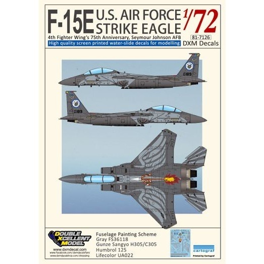 81-7126 アメリカ空軍 F-15E ストライクイーグル 第4戦闘航空団 75周年記念|飛行機用デカール|飛行機