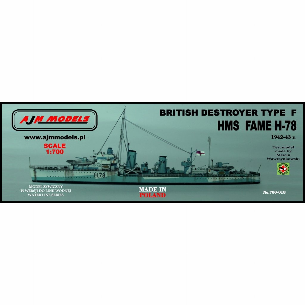 700-018 英海軍 F級駆逐艦 H-78 フェイム Fame 1942-43|第二次大戦の艦船モデル|艦船