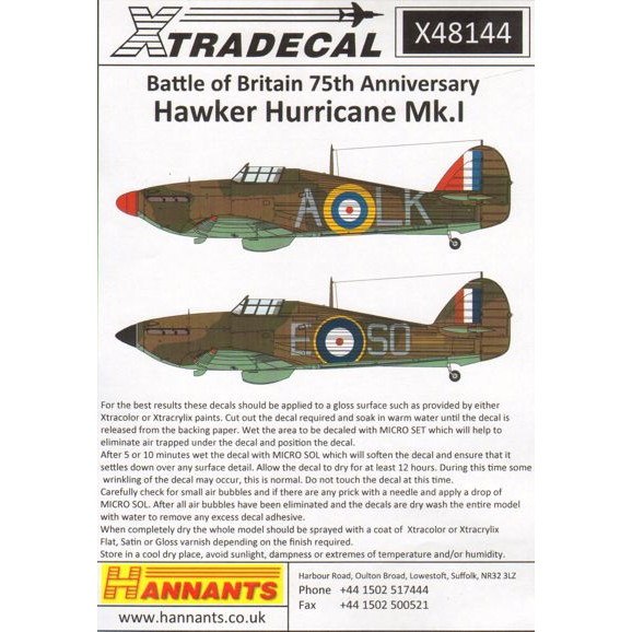 X48144 ホーカー ハリケーン Mk.I バトル・オブ・ブリテン|飛行機用デカール|飛行機