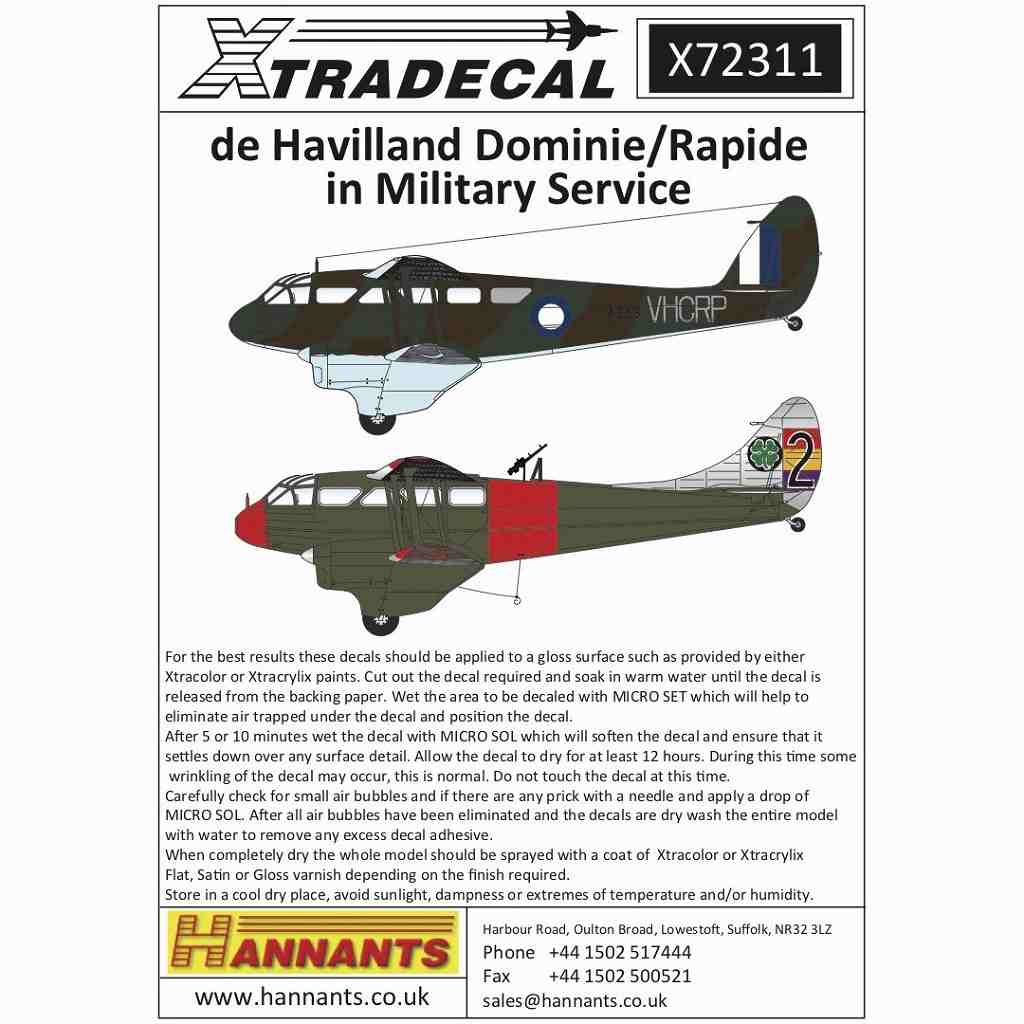 X72311 デ・ハビランド ドラゴンラピード/ドミニエ 軍用タイプ|第二次大戦の飛行機モデル|飛行機