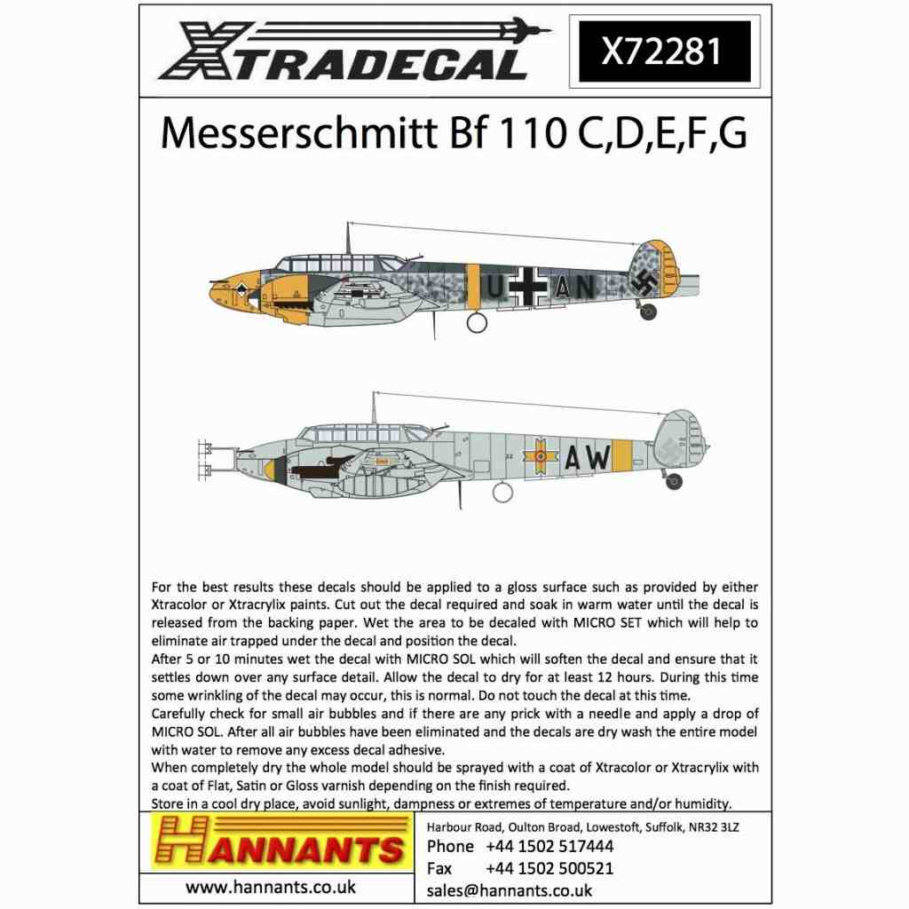 X72281 メッサーシュミット Bf110C/D/E/F/G | エクストラデカール