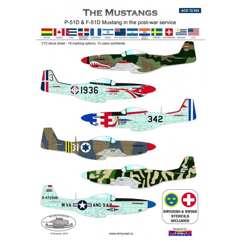 【再入荷】ACD72034 P-51D&F-51D マスタング 戦後各国仕様|飛行機用デカール|飛行機
