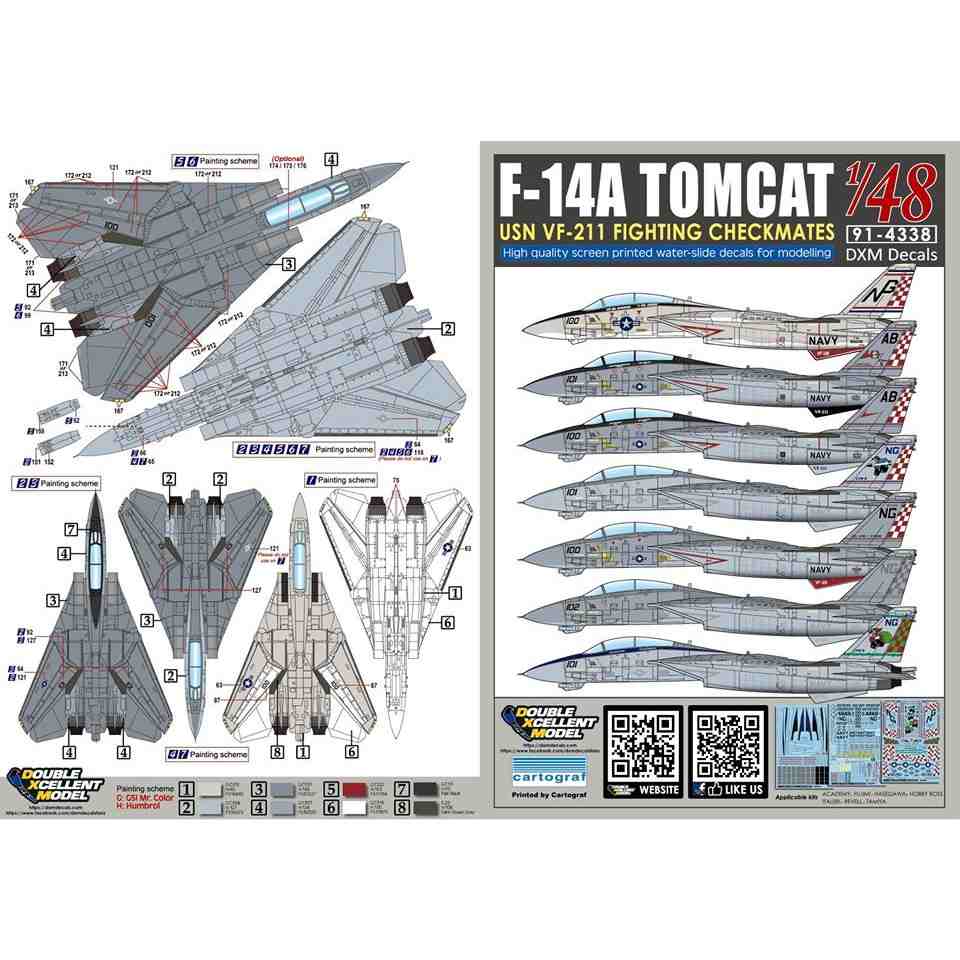 91-4338 1/48 アメリカ海軍 F-14A トムキャット VF-211 チェックメイツ|飛行機用デカール|飛行機