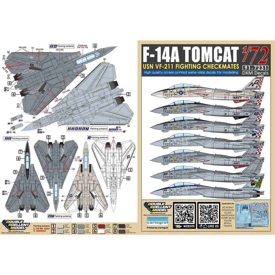 【再入荷】91-7231 1/72 アメリカ海軍 F-14A トムキャット VF-211 チェックメイツ|飛行機用デカール|飛行機