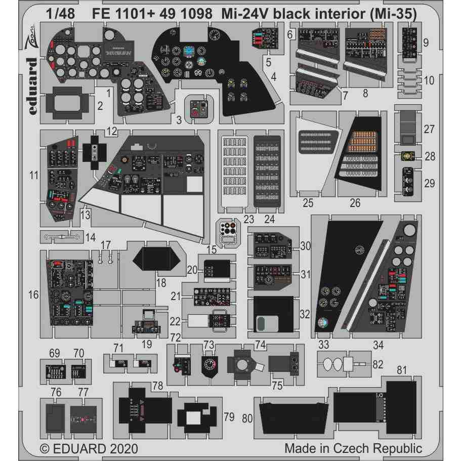 491098 塗装済 ミル Mi-24 内装 エッチングパーツ (黒、Mi-35用) (ズべズダ用)|飛行機用パーツ|飛行機