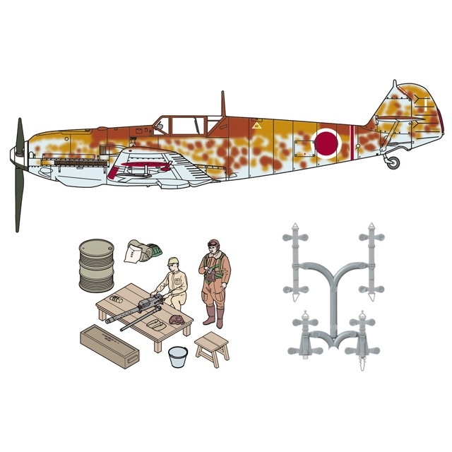 48995 メッサーシュミット Bf109 E-7 日本陸軍 w/整備情景セット|第二次大戦の飛行機モデル|飛行機