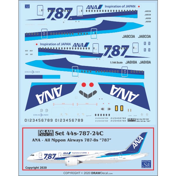 Set 44s-787-24C 全日空 ボーイング 787-8 ドリームライナー 787ペイント|飛行機用デカール|飛行機