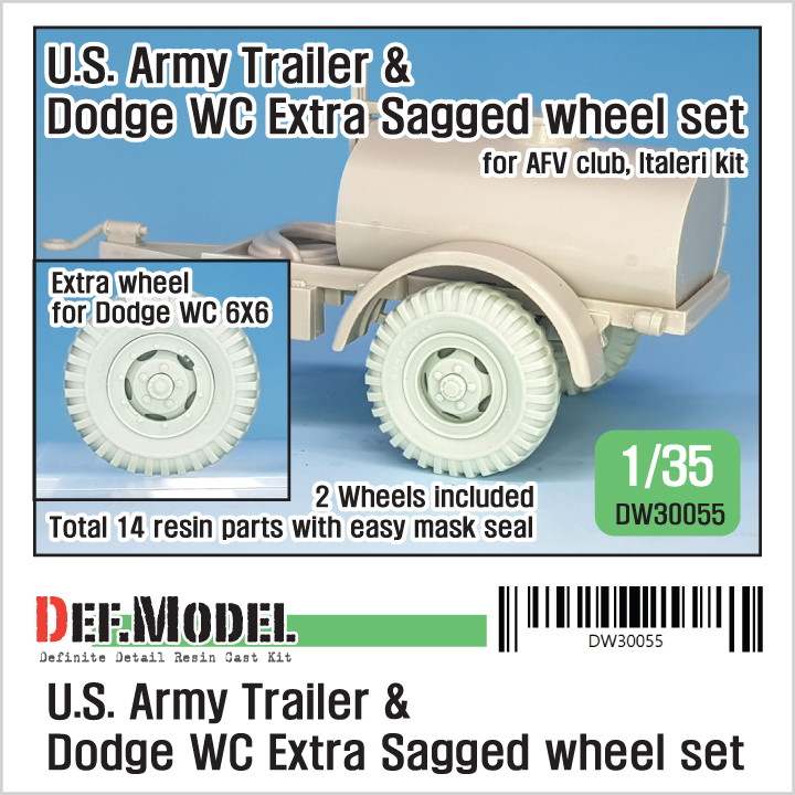 DW30055 WWII アメリカ M101 3/4トントレーラー&ダッジ WC 4×4用スペア自重変形タイヤセット|AFV用パーツ|AFV