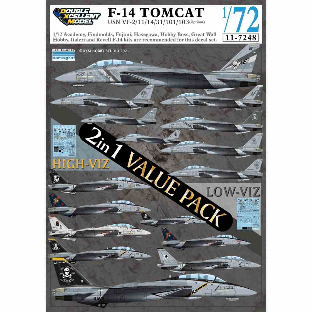 11-7248 アメリカ海軍 F-14A/B/D トムキャット ハイビジ/ロービジ バリューパック|飛行機用デカール|飛行機