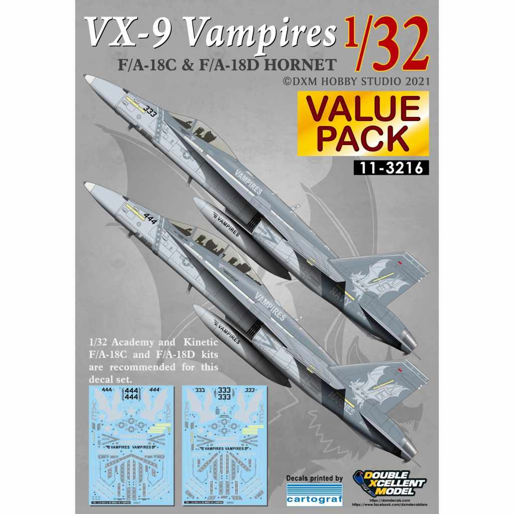 11-3216 1/32 アメリカ海軍 F/A-18C & F/A-18D ホーネット VX-9 ヴァンパイヤーズ バリューパック|飛行機用デカール|飛行機