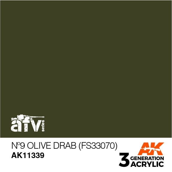 【再入荷】AK11339 No9 オリーブドラブ(FS33070) 【AKアクリル3G (サードジェネレーション)】|塗料|ツール＆マテリアル