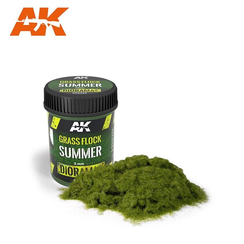 【再入荷】AK08220 グラスフロック草パウダー 2mm 夏 100ML容器入り|塗料|ツール＆マテリアル