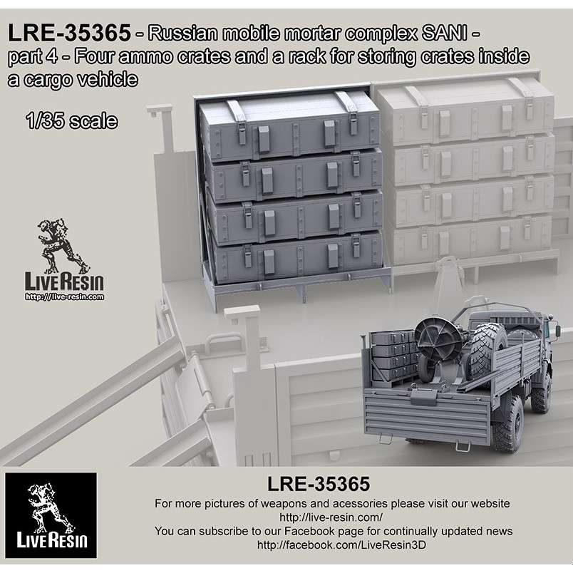 LRE-35365 Russian mobile mortar complex SANI - part 4 - Four ammo crates and a rack for storing crates inside a cargo vehicle