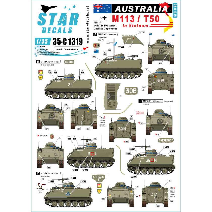 35-C1319 1/35 ベトナム戦争 豪 ベトナムでのオーストラリア軍＃4 T50砲塔を装備した豪軍のM113|AFV用デカール|AFV