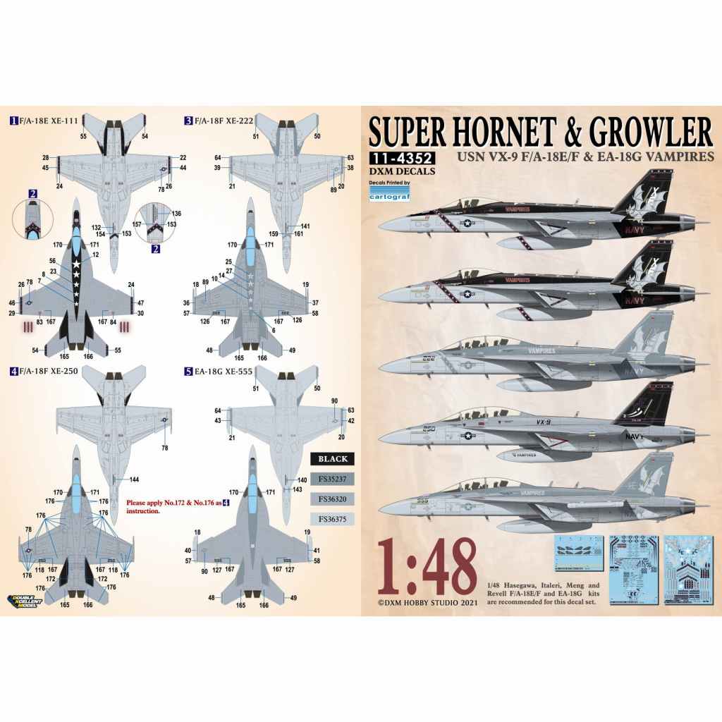 【再入荷】11-4352 1/48 アメリカ海軍 F/A-18E/F & EA-18G VX-9 ヴァンパイアーズ|飛行機用デカール|飛行機