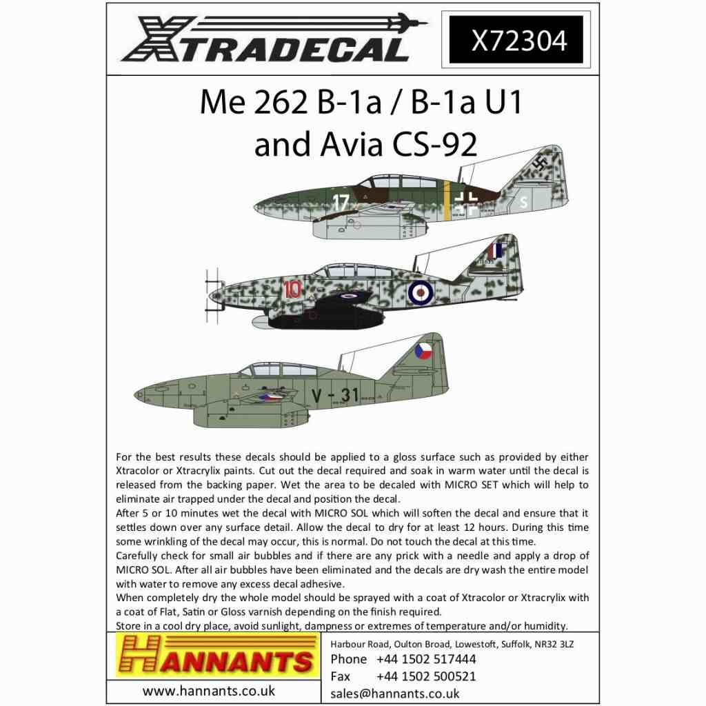 X72304 メッサーシュミット Me262B-1a/B-1U1 & アヴィア CS-92|飛行機用デカール|飛行機