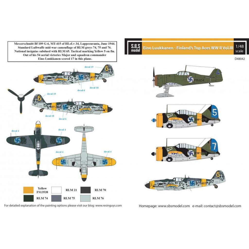 D48042 1/72 WWII フィンランド軍エースパイロット Vol.III エイノ・ルーッカネン|飛行機用デカール|飛行機