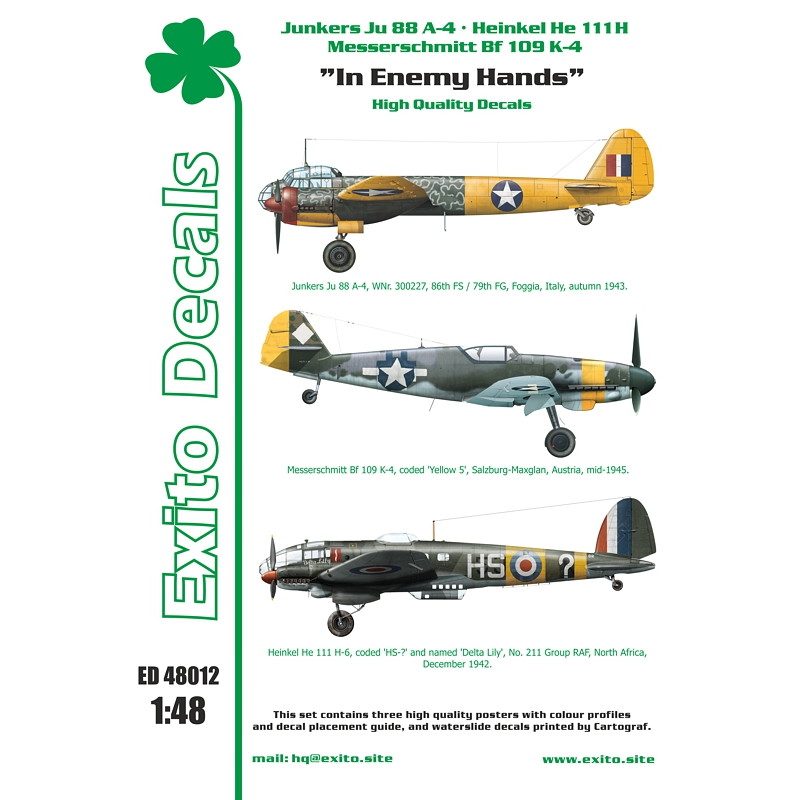 48012 鹵獲機 Ju88A-4、He111H、Bf109K-4|飛行機用デカール|飛行機
