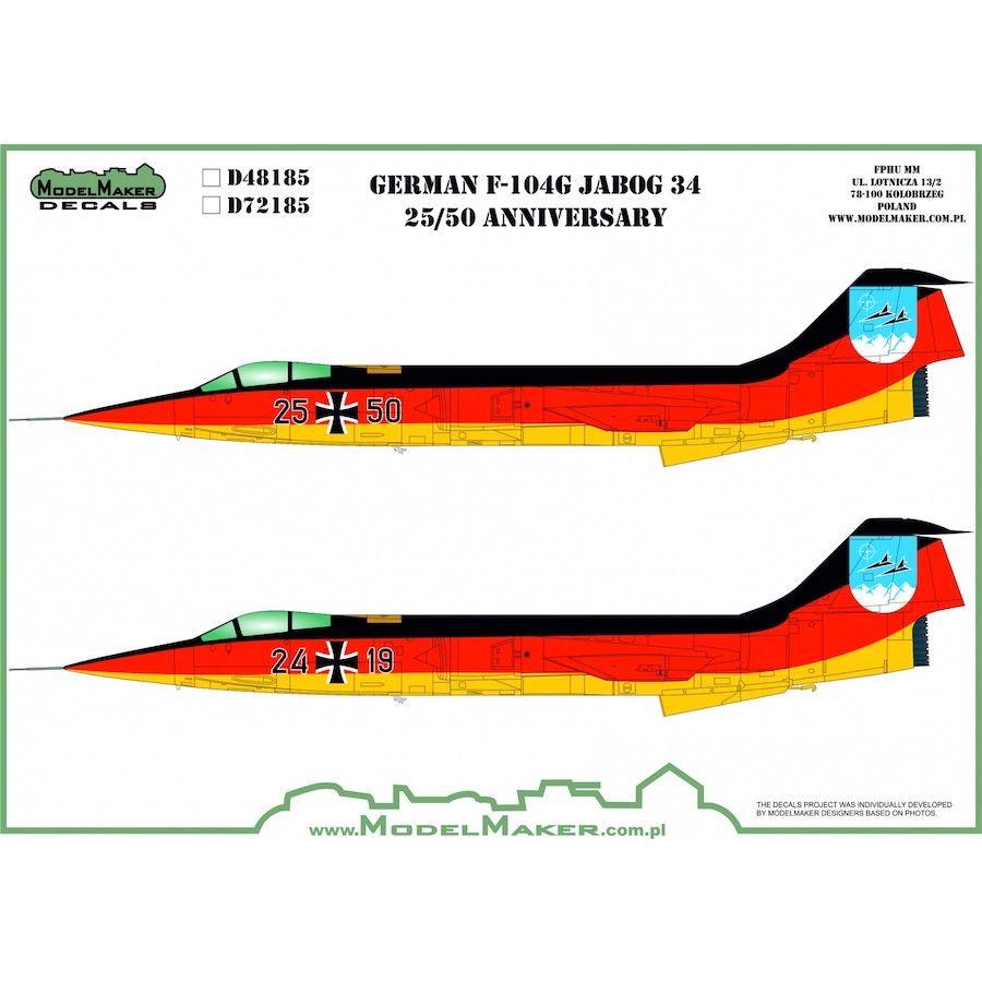 モデルメーカーデカール D72185 ドイツ F-104G JABOG 34 25/50|飛行機用デカール|飛行機