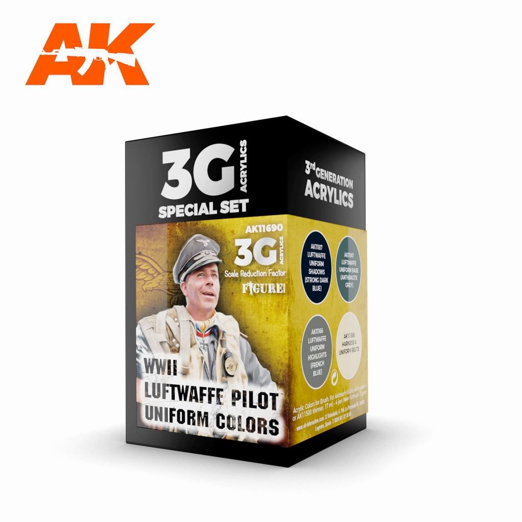 AK11690 WWII ドイツ空軍パイロットユニフォームカラー4色セット【AKアクリル3G (サードジェネレーション)】|塗料|ツール＆マテリアル