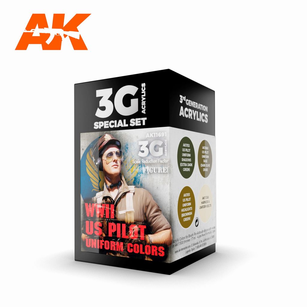 AK11691 WWII アメリカ航空機パイロットユニフォームカラー4色セット【AKアクリル3G (サードジェネレーション)】|塗料|ツール＆マテリアル