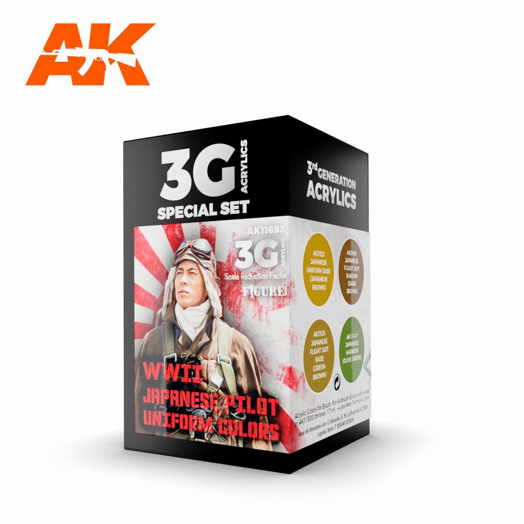 【再入荷】AK11693 WWII 日本機パイロットユニフォームカラー4色セット【AKアクリル3G (サードジェネレーション)】|塗料|ツール＆マテリアル
