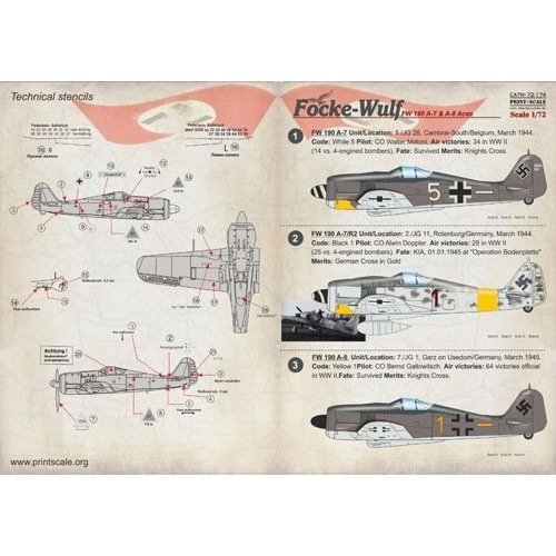 72174 Fw190A-7/A-8 エース|飛行機用デカール|飛行機