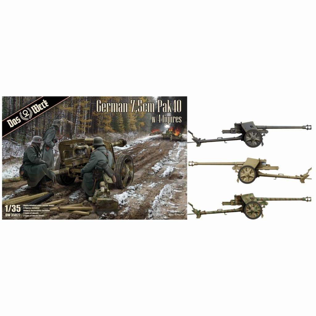 DW35027 1/35 ドイツ 7.5cm対戦車砲 Pak40 w/クルーフィギュア4体|第二次大戦のAFVモデル|AFV