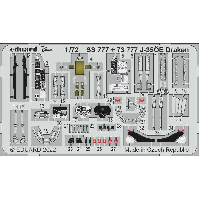 73777 塗装済 1/72 J-35OE エッチングパーツ (ハセガワ用