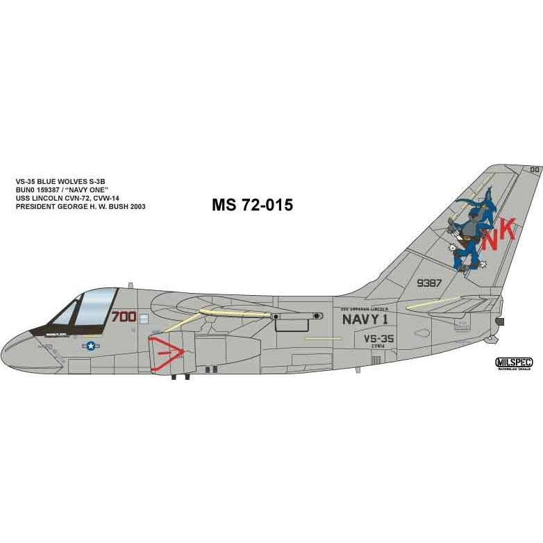 72-015 ロッキード S-3B ヴァイキング VS-35 ブルーウルブス ネイビーワン 2003|飛行機用デカール|飛行機