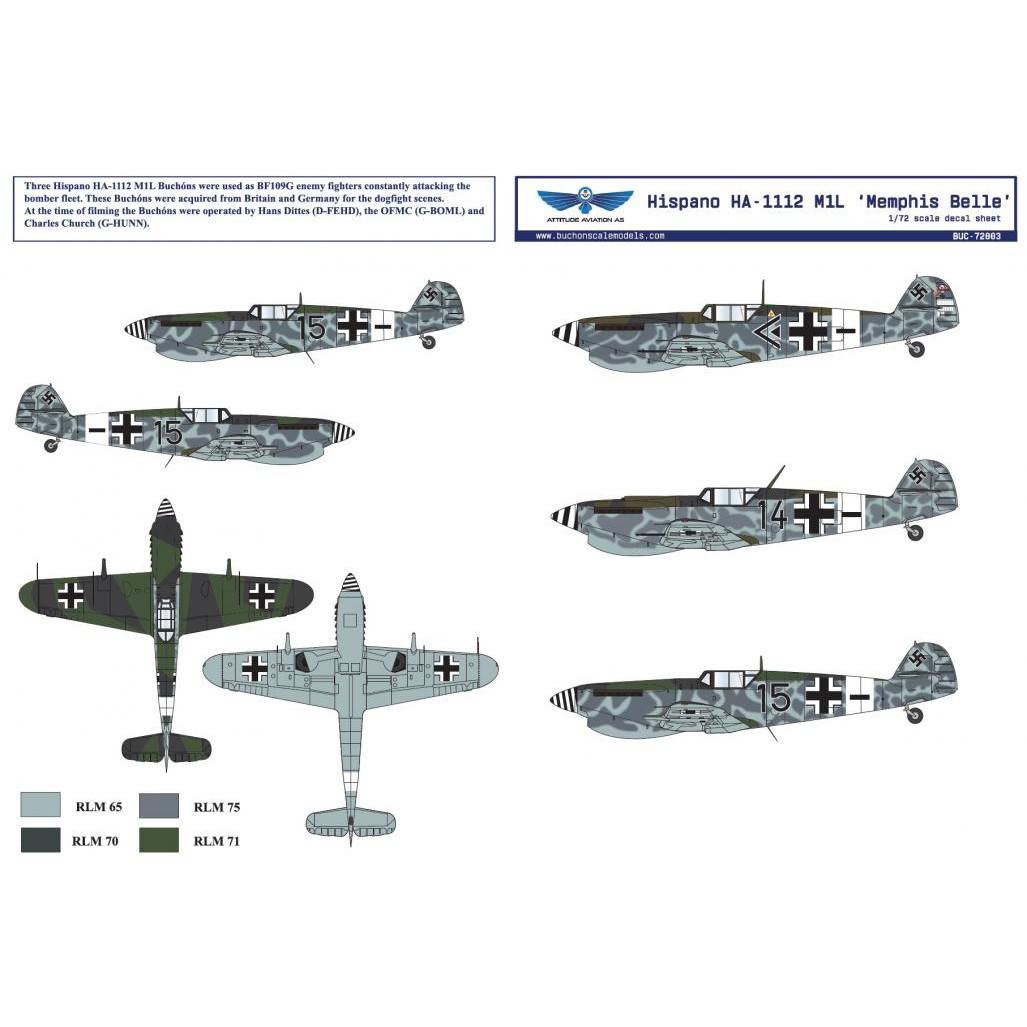 アティチュードアビエーション BUC-72003 1/72 イスパノ HA-1112 M1L 映画 メンフィス・ベル|飛行機用デカール|飛行機