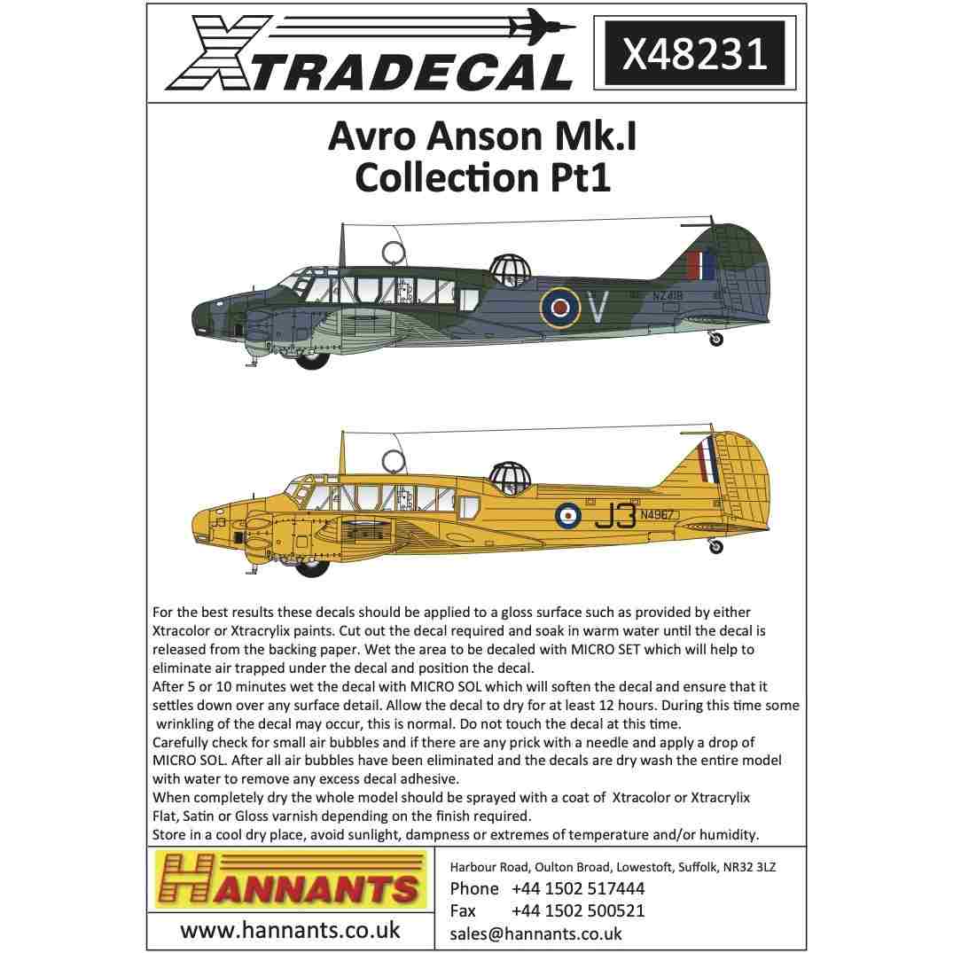 X48231 アブロ アンソン Mk.I Pt.1 | エクストラデカール XTRADECAL