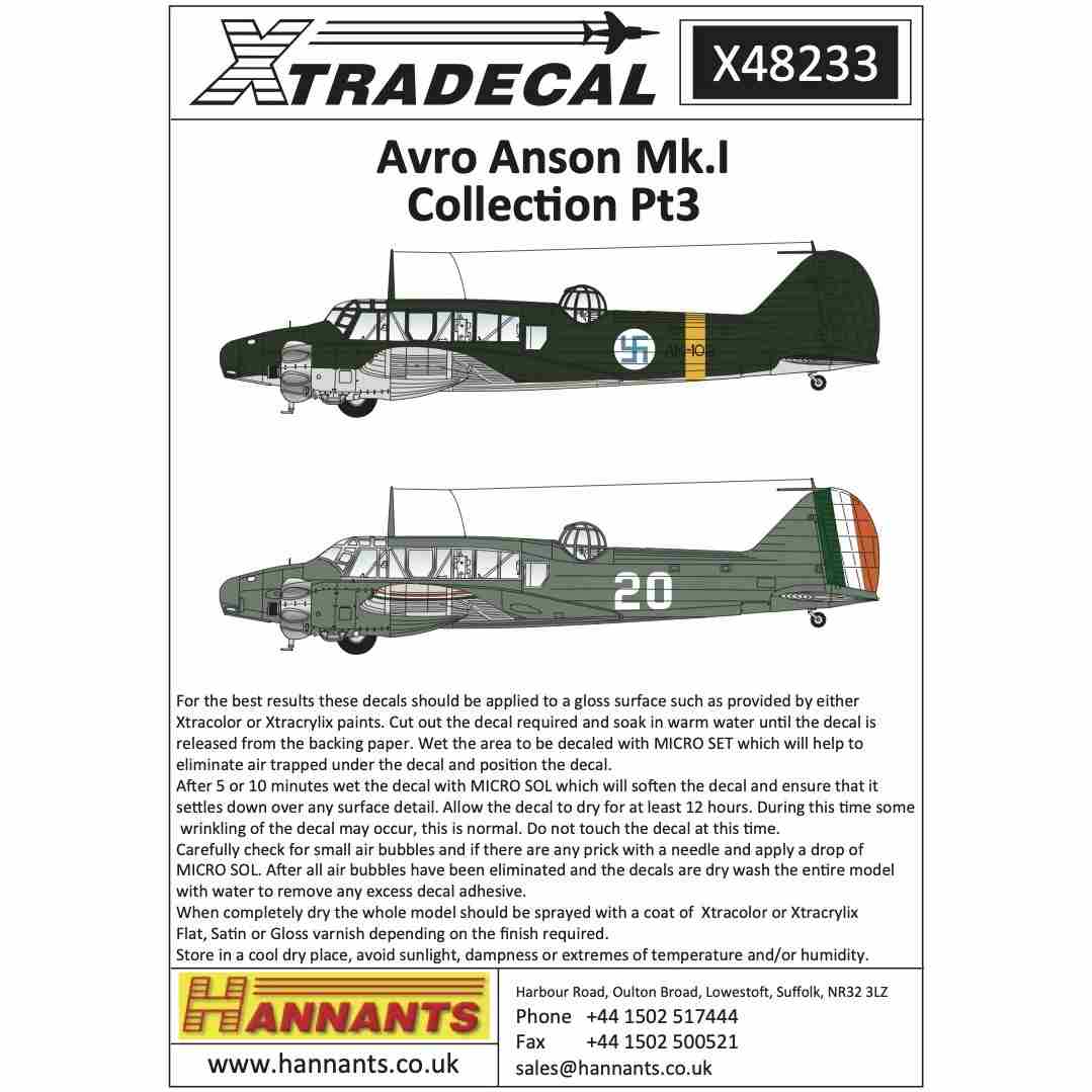 X48231 アブロ アンソン Mk.I Pt.1 | エクストラデカール XTRADECAL