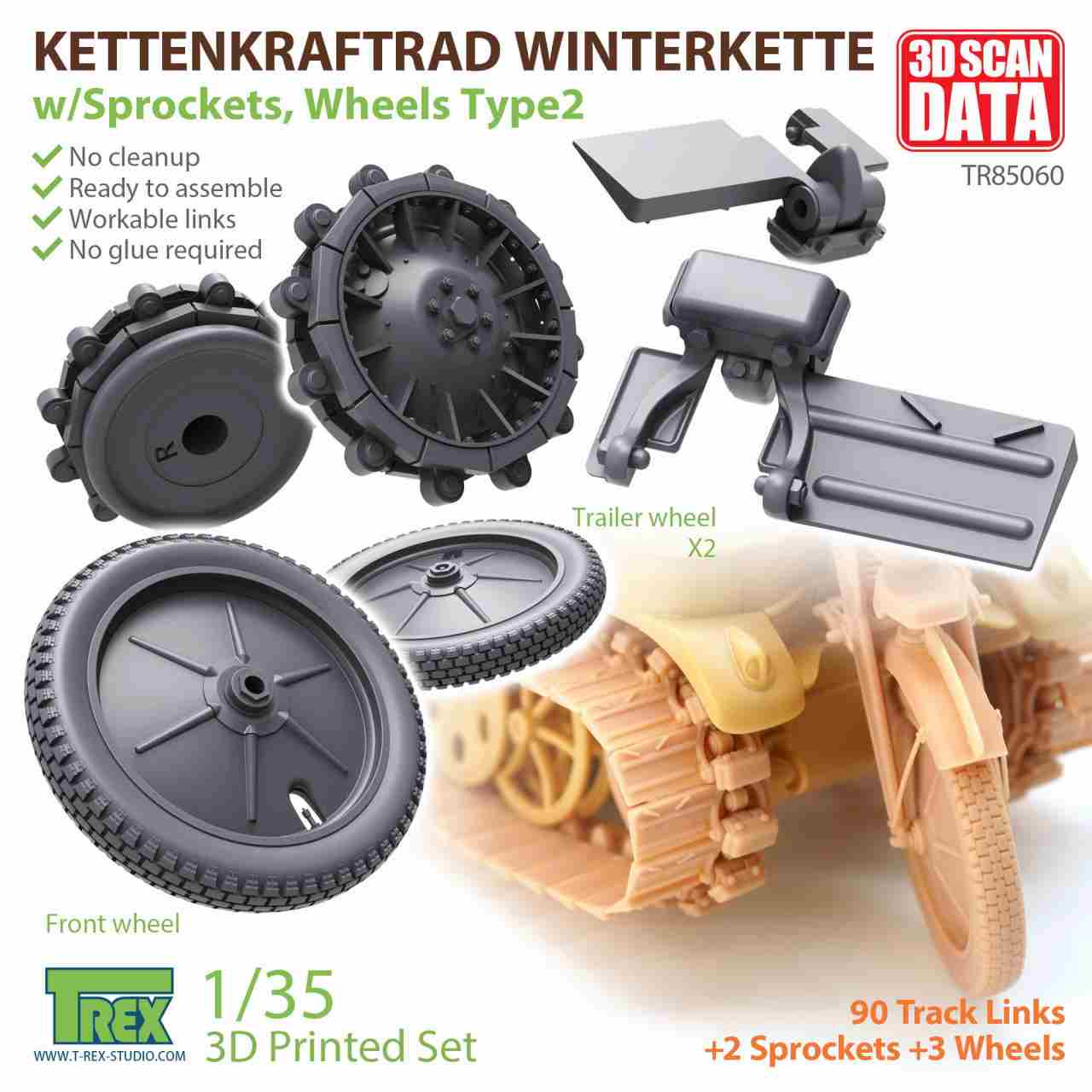 TR85060 1/35 WWII ドイツ ケッテンクラート用ウィンターケッテン履帯 起動輪/タイヤType2付(タミヤ用)|AFV用パーツ|AFV