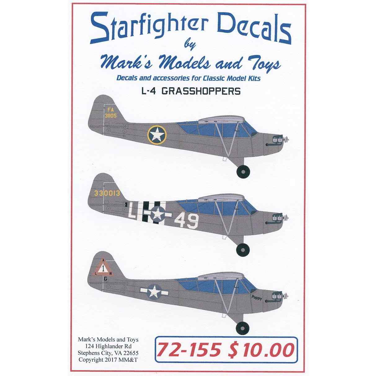 72-155 パイパー L-4 グラスホッパー | スターファイターデカール