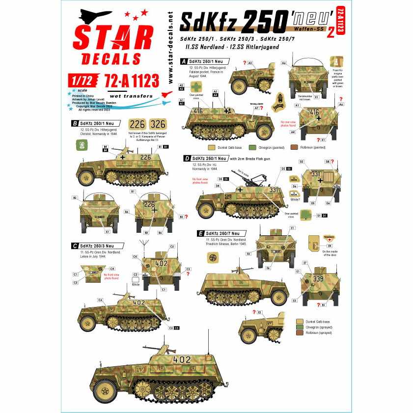 72-A1123 1/72 WWII ドイツ 西部戦線のSd.Kfz.250 ノイ ＃2 武装親衛隊マーキング集 第11 SS義勇装甲擲弾兵師団ノルトラント/第12 SS装甲師団ヒトラーユーゲント|A