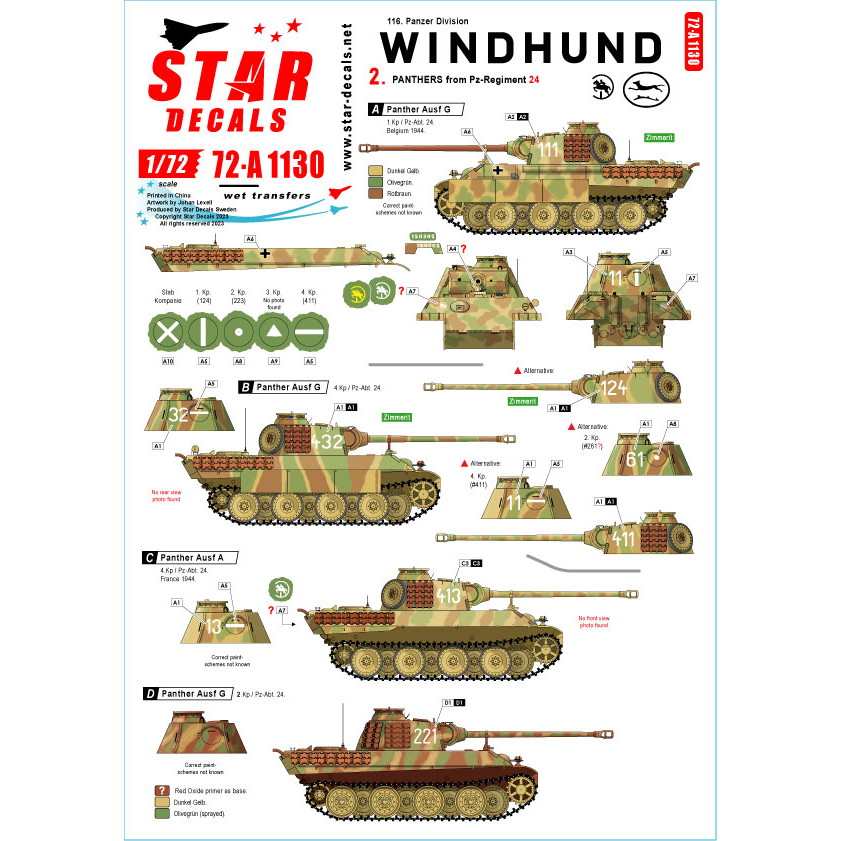 72-A1130 1/72 WWII ドイツ ヴィントフント部隊＃2 第24戦車連隊の