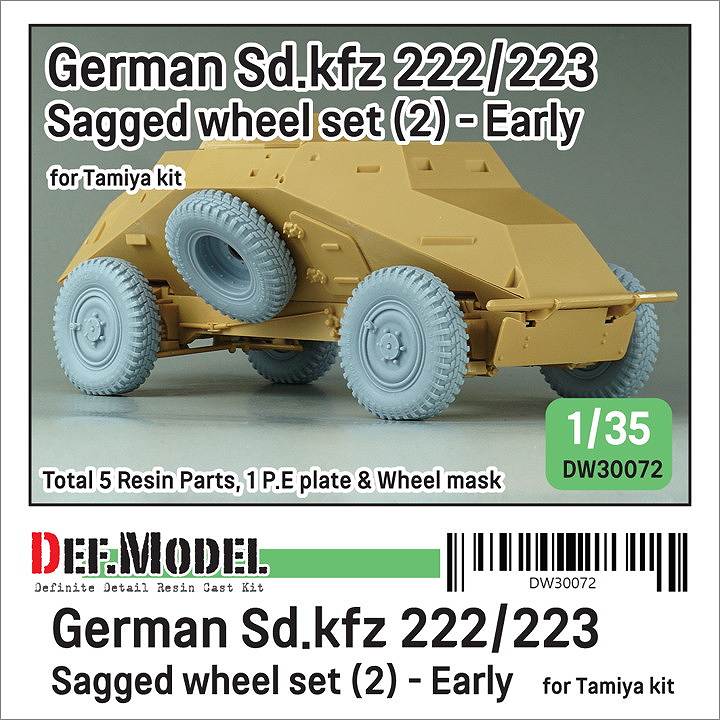 DW30072 1/35 WWII ドイツ Sd.Kfz.222/223 自重変形タイヤセット(2) 初期型 タミヤ用|AFV用パーツ|AFV