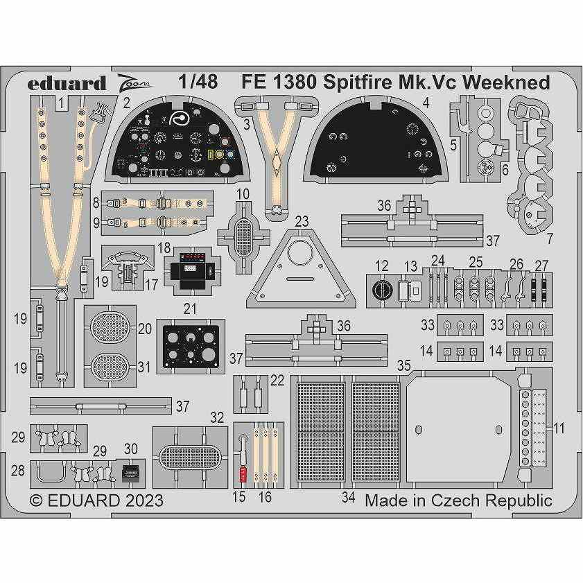 FE1380 塗装済 1/48 スピットファイア Mk.Vc ズームエッチングパーツ(エデュアルド用)|飛行機用パーツ|飛行機