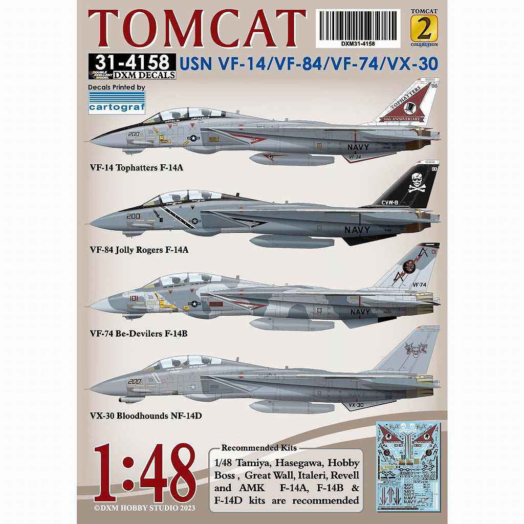【再入荷】31-4158 1/48 アメリカ海軍 F-14A/B/D トムキャット VF-14/74/84/ & VX-30 コレクション #2|飛行機用デカール|飛行機
