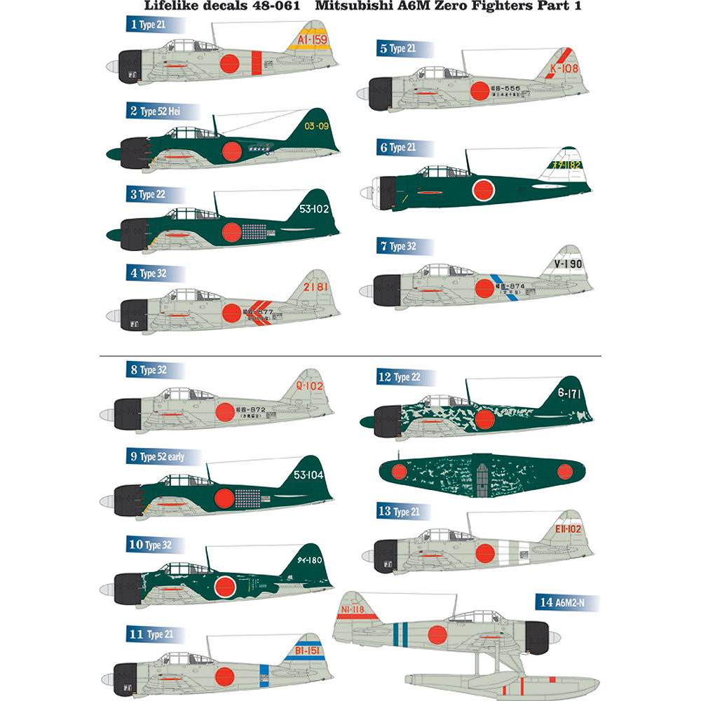 【再入荷】48-061 三菱 A6M 零式艦上戦闘機 Pt.1|飛行機用デカール|飛行機