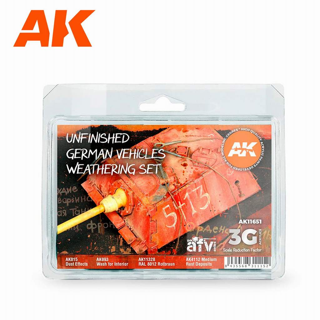 AK11651 ドイツ軍未完成車輌ウェザリングセット (17mlx1本、35ml×3本) 【AKアクリル3G (サードジェネレーション)&エナメルウォッシュ】|塗料|ツール＆マテリアル