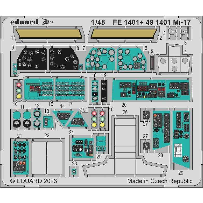 FE1401 塗装済 1/48 Mi-17 ズームエッチングパーツ (トランぺッター用)|飛行機用パーツ|飛行機