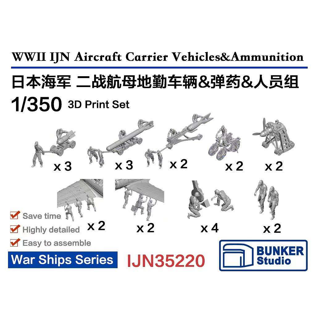 IJN35220 1/350 日本海軍 空母甲板作業員 & 弾薬 + 運搬台車等セット 【ネコポス規格外】|艦船用飛行機|艦船