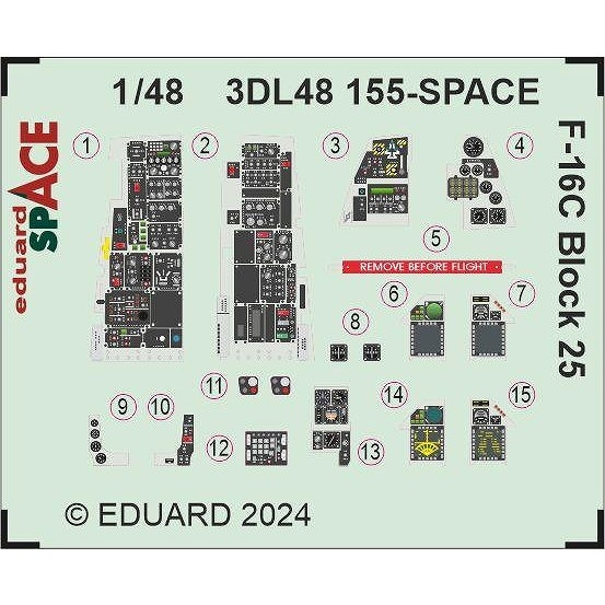 【再入荷】3DL48155 1/48 ジェネラル・ダイナミクス F-16C ブロック25 ファイティングファルコン 「スペース」 内装3Dデカール w/エッチングパーツセット (タミヤ用)|飛行機用デ